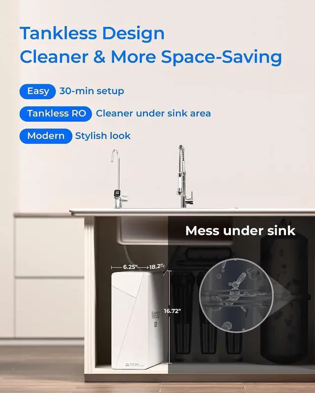 Alt view image 6 of 7 - Waterdrop X8-PRO Dual Flow Reverse Osmosis Water Filter, 800 GPD Tankless RO System, 9-Stage Filtration, Refurbished