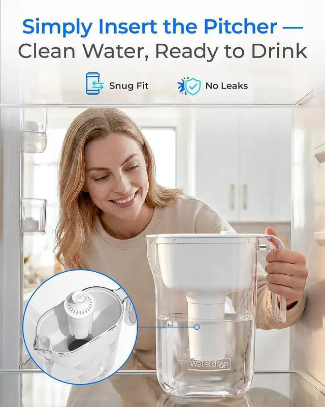 Alt view image 2 of 7 - Waterdrop Water Filter Replacement for Brita® & WD-PT-11 Water Pitcher | Compatible with Brita® Water Pitchers and Dispensers, 6 Pack