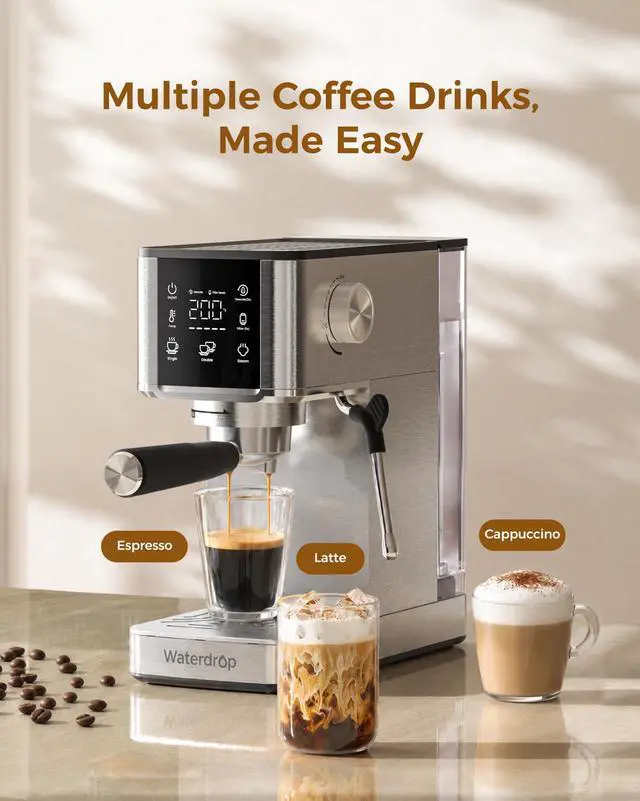 Alt view image 4 of 7 - Waterdrop MC-02M Semi-Automatic Espresso Machine, 20 Bar Pressure with 40oz Water Tank, Magnesium Enhanced Water for Smoother Flavor