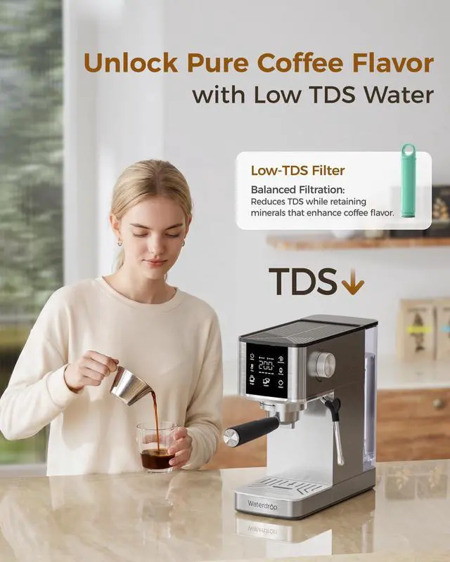 Alt view image 3 of 7 - Waterdrop MC-02C Semi-Automatic Espresso Machine, 20 Bar Pressure with 40oz Water Tank, TDS Reduction Preserves Beneficial Minerals