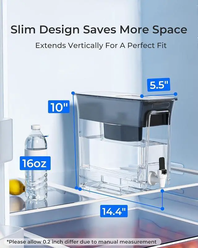 Alt view image 2 of 6 - Waterdrop WFD-40L Water Filter Dispenser, 35-Cup Capacity, Black, 200-Gallon Long-Life Water Filter Pitcher, Large Capacity, Reduces Chlorine, PFOA/PFOS and More