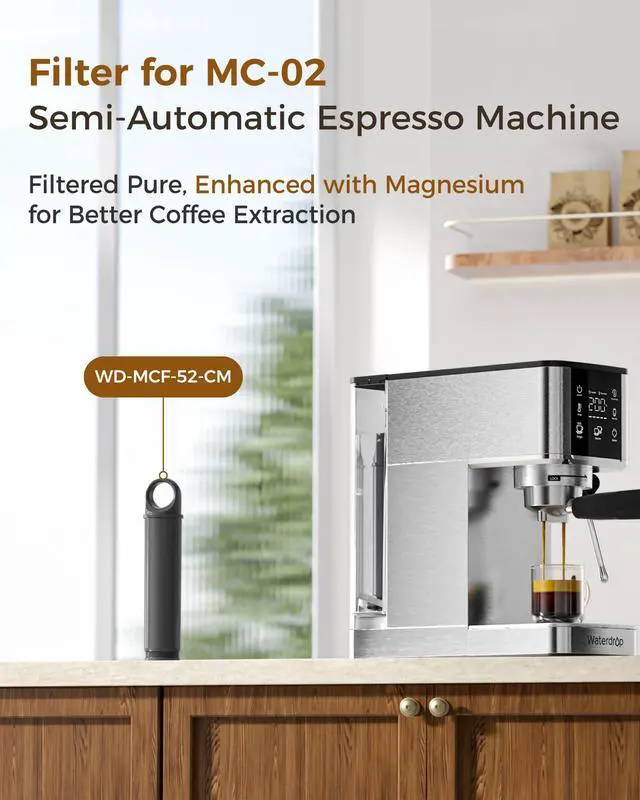 Alt view image 2 of 7 - Waterdrop MCF-52-CM Filter Replacement for MC-02-M Magnesium Enhanced Semi-Automatic Espresso Machine, Improves Water Quality for Richer, Fuller Coffee Flavor, 1 Pack