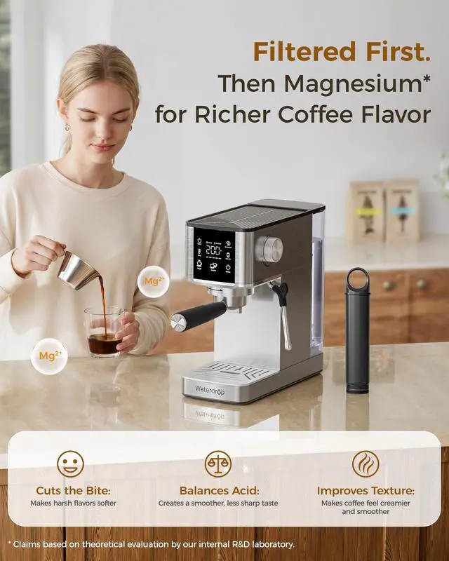Alt view image 4 of 7 - Waterdrop MCF-52-CM Filter Replacement for MC-02-M Magnesium Enhanced Semi-Automatic Espresso Machine, Improves Water Quality for Richer, Fuller Coffee Flavor, 1 Pack