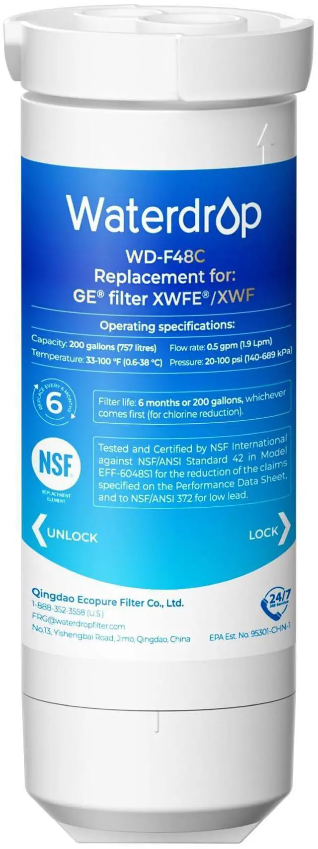 Main image of Waterdrop XWFE® Water Filter, Replacement for GE® XWFE®, Built-in Chip