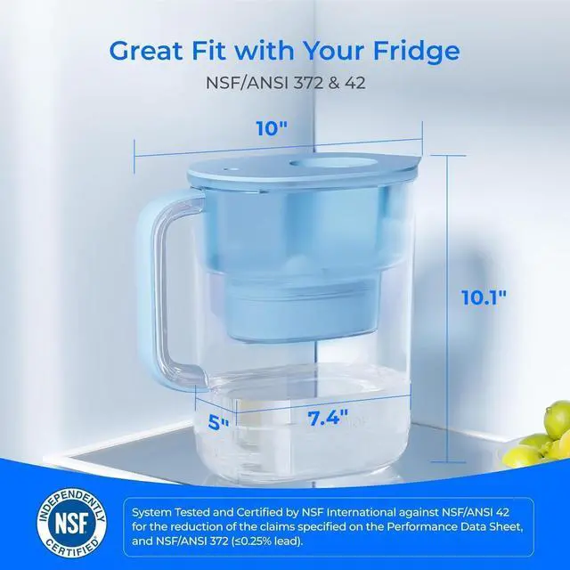 Alt view image 3 of 7 - Waterdrop PT-07B Water Filter Pitcher, 10-Cup, NSF Certified, Blue, 200-Gallon Long-Life Filter, Improves Coffee & Tea Taste, Reduces PFOA/PFOS and Chlorine, 5X Longer Filter Life