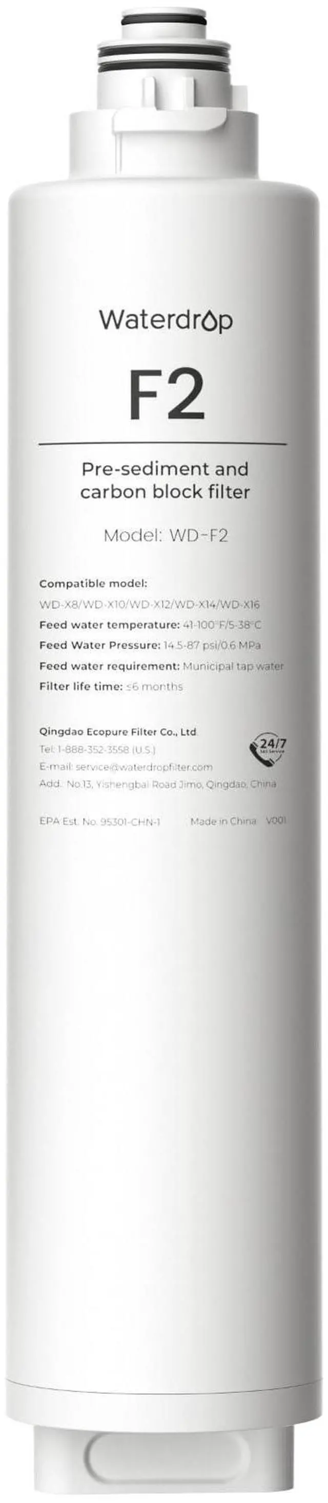 Main image of Waterdrop F2 Filter, Replacement for X8/X12/X16 RO System, 6-Month Lifetime, Long Filter Lifespan, Enhanced Filtration, NOT for X8PRO & X12PRO