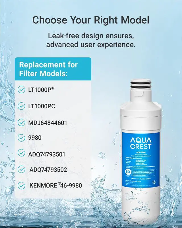 Alt view image 2 of 7 - AQUA CREST LT1000PC Refrigerator Water Filter and Air Filter, 3 Combo, Replacement for LG® LT1000P®, LT1000PC, LT1000PCS, ADQ74793501