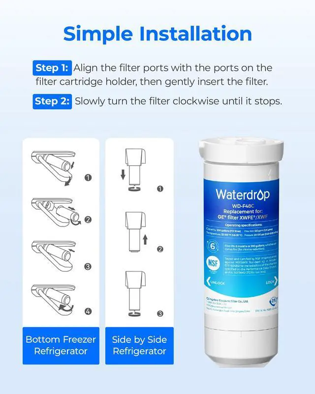 Alt view image 4 of 7 - Waterdrop XWFE® Water Filter, Replacement for GE® XWFE®, Built-in Chip