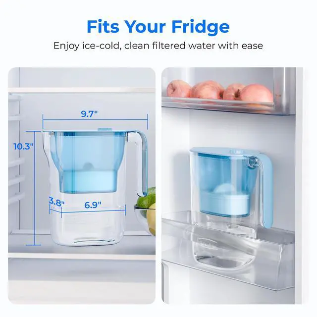 Alt view image 3 of 7 - Waterdrop PT-05B-L Water Filter Pitcher, 7-Cup, NSF Certified, Blue, 200-Gallon Long-Life Filter Purifier, Reduces Chlorine and PFOA/PFOS