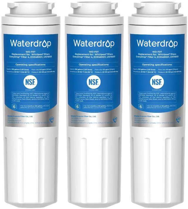 Main image of Waterdrop EDR4RXD1 Water Filter Replacement for EveryDrop® Filter 4, 3 Pack, Replacement for Whirlpool® UKF8001, 4396395, Maytag® UKF8001AXX-200