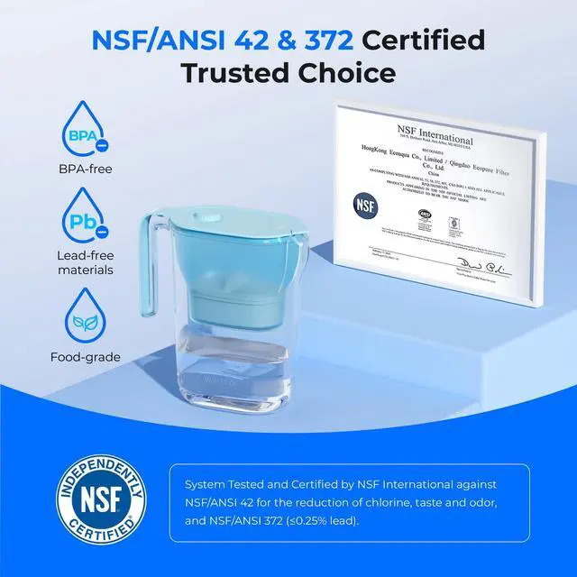 Alt view image 5 of 7 - Waterdrop PT-05B-L Water Filter Pitcher, 7-Cup, NSF Certified, Blue, 200-Gallon Long-Life Filter Purifier, Reduces Chlorine and PFOA/PFOS