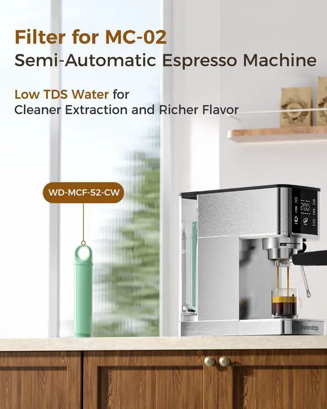 Alt view image 2 of 7 - Waterdrop MCF-52-CW Filter Replacement for MC-02-C TDS Reduction Semi-Automatic Espresso Machine, Preserves Beneficial Minerals, Reduces Chlorine, Odors & Impurities, 50L Filtration Capacity, 3 Pack
