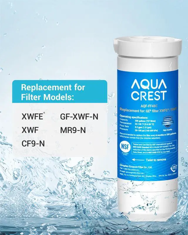 Alt view image 3 of 7 - AQUA CREST XWFE® Water Filter, Replacement for GE® XWFE®, Built-in Chip, Replacement for GE® XWF, Compatible with GNE27, GNE25, GNE21, GFE28