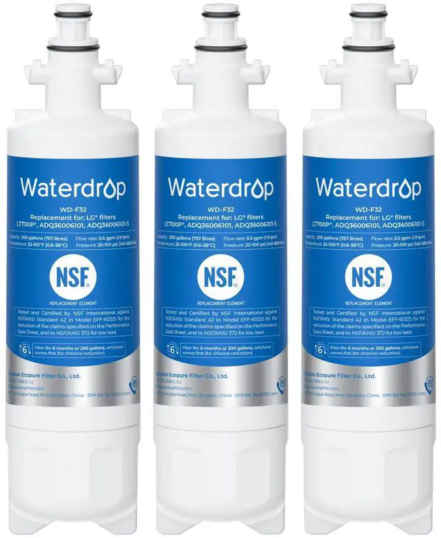 Main image of Waterdrop ADQ36006101 Water Filter, Replacement for LG® LT700P®, 3 Pack, Replacement for Kenmore® 9690, 469690, ADQ36006102, LFXS30766S