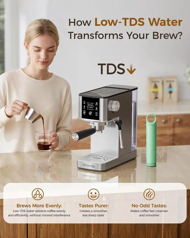 Alt view image 4 of 7 - Waterdrop MCF-52-CW Filter Replacement for MC-02-C TDS Reduction Semi-Automatic Espresso Machine, Preserves Beneficial Minerals, Reduces Chlorine, Odors & Impurities, 50L Filtration Capacity, 3 Pack