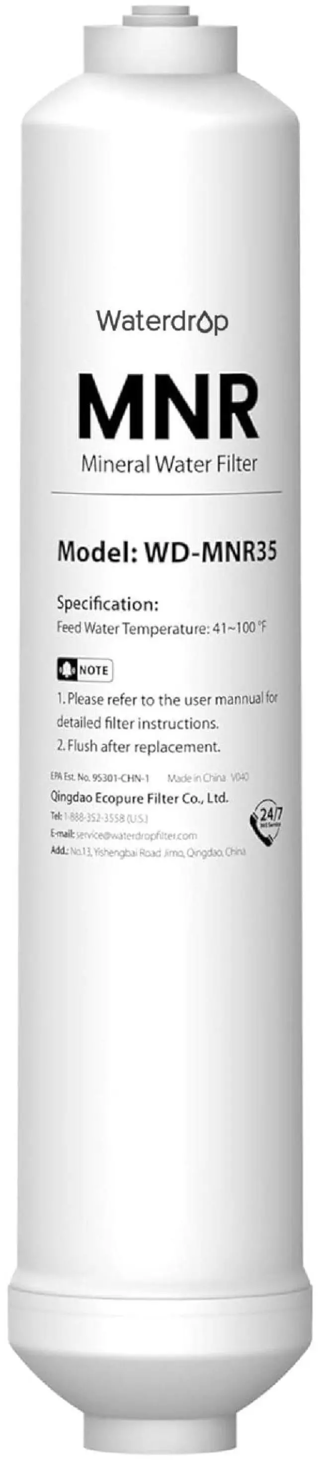 Main image of Waterdrop MNR35 Remineralization Filter Compatible with Undersink RO System, 1/4" & 3/8" Quick Connect Filter for RO Water Filter, Restore Essential Minerals, 9-12 Month Lifetime, 1-Pack