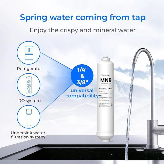 Alt view image 2 of 7 - Waterdrop MNR35 Remineralization Filter Compatible with Undersink RO System, 1/4" & 3/8" Quick Connect Filter for RO Water Filter, Restore Essential Minerals, 9-12 Month Lifetime, 1-Pack