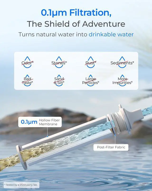 Alt view image 5 of 7 - Waterdrop Gravity Water Filter Straw, Camping Water Filter, 0.1 Micron, Survival Water Purifier for Hiking, Backpacking & Emergency Preparedness, Multi-Stage Filter with 1.5 Gallon Bag, 2 Pack