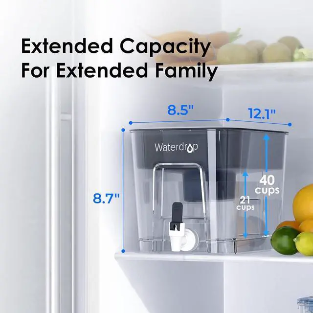 Alt view image 3 of 7 - Waterdrop WFD-22L Large Water Filter Dispenser, 40-Cup Capacity, Black,200-Gallon Long-Life, Water Filter Pitcher, Large Capacity, Reduces Chlorine, PFOA/PFOS and More, BPA Free