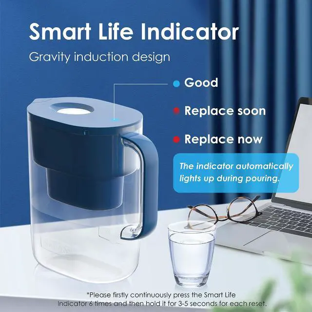 Alt view image 7 of 7 - Waterdrop PT-07C Water Filter Pitcher, 10-Cup, NSF Certified, Classic Blue,200-Gallon Long-Life Filter, Improves Coffee & Tea Taste, Reduces PFOA/PFOS and Chlorine