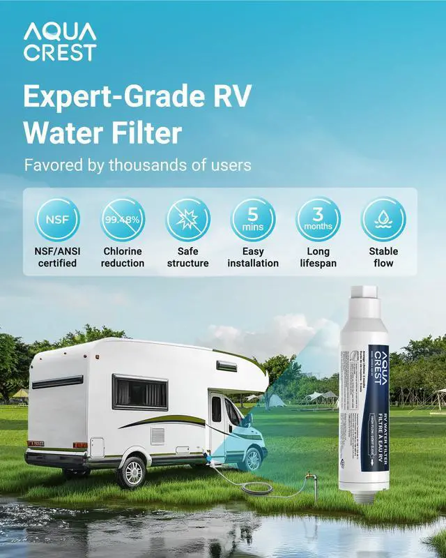 Alt view image 2 of 7 - AQUA CREST RV Inline Water Filter, Garden Hose & Camper Water Filter,NSF/ANSI Certified, Reduces Chlorine, Odor, Bad Taste and Sediment in Drinking Water, with Flexible Hose Protector, 2 Pack