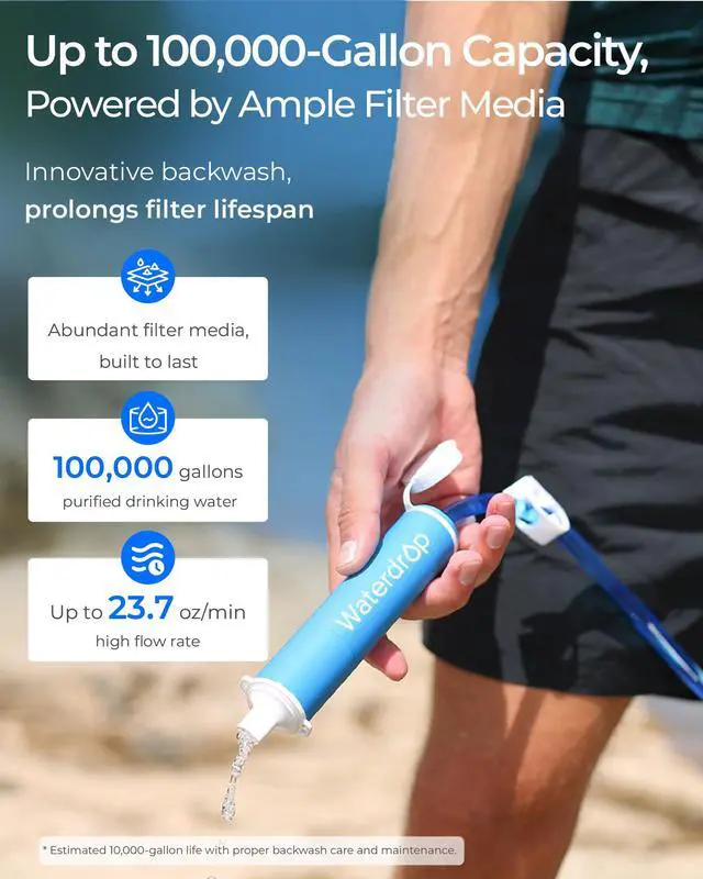 Alt view image 6 of 7 - Waterdrop Gravity Water Filter Straw, Camping Water Filter, 0.1 Micron, Survival Water Purifier for Hiking, Backpacking & Emergency Preparedness, Multi-Stage Filter with 1.5 Gallon Bag, 2 Pack