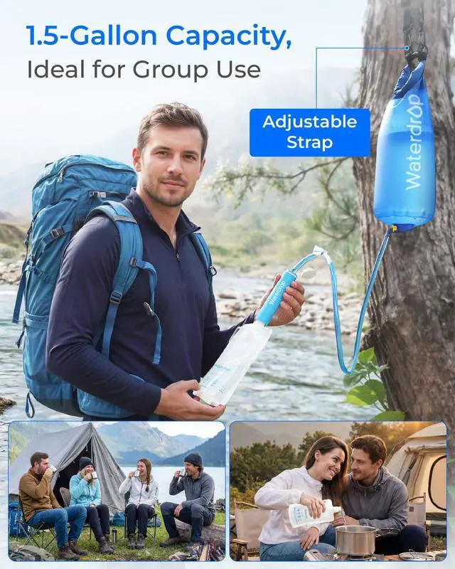 Alt view image 7 of 7 - Waterdrop Gravity Water Filter Straw, Camping Water Filter, 0.1 Micron, Survival Water Purifier for Hiking, Backpacking & Emergency Preparedness, Multi-Stage Filter with 1.5 Gallon Bag, 2 Pack