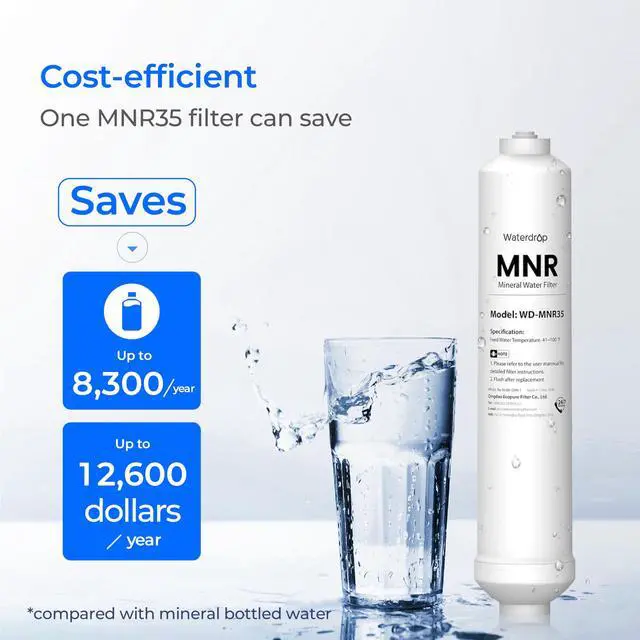 Alt view image 6 of 7 - Waterdrop MNR35 Remineralization Filter Compatible with Undersink RO System, 1/4" & 3/8" Quick Connect Filter for RO Water Filter, Restore Essential Minerals, 9-12 Month Lifetime, 1-Pack