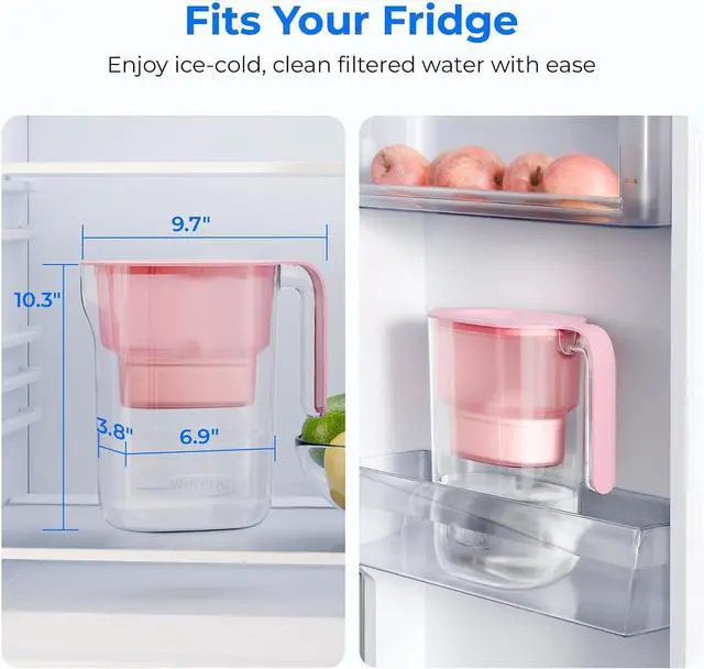 Alt view image 3 of 7 - Waterdrop PT-05P Water Filter Pitcher, 7-Cup Capacity, NSF Certified, Pink, 5X Longer Filter Life, Up to 200 Gallons, for Fridge, Countertop, and Gift Giving