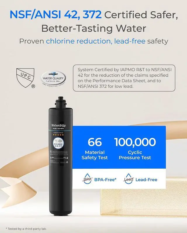 Alt view image 3 of 7 - Waterdrop RF15 Water Filter Replacement for Waterdrop 15UA/15UB/15UC, Reduces PFOA/PFOS, PFAS, Lead, Chlorine, Bad Taste & Odor, Under Sink Water