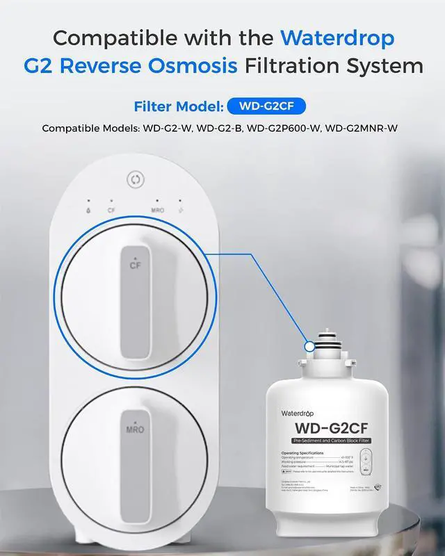 Alt view image 5 of 7 - Waterdrop WD-G2CF Filter, Replacement for WD-G2-W, WD-G2-B, WD-G2P600-W Reverse Osmosis System,12-Month Lifetime