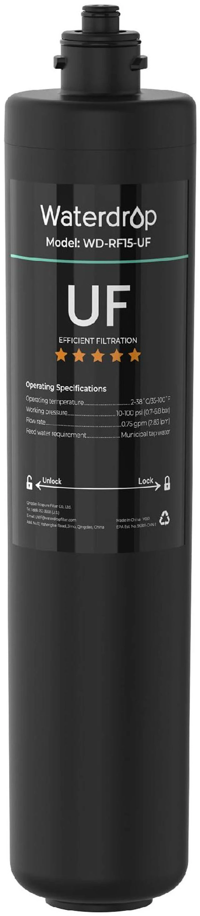 Main image of Waterdrop RF15-UF Water Filter Replacement for WD-15UA-UF/15UB-UF/15UC-UF, Reduces Lead, Chlorine, Bad Taste & Odor, 0.01 m Under Sink Water Filter, 2 Years