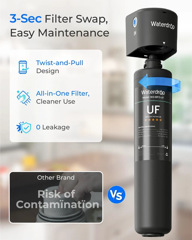 Alt view image 5 of 7 - Waterdrop RF15-UF Water Filter Replacement for WD-15UA-UF/15UB-UF/15UC-UF, Reduces Lead, Chlorine, Bad Taste & Odor, 0.01 m Under Sink Water Filter, 2 Years