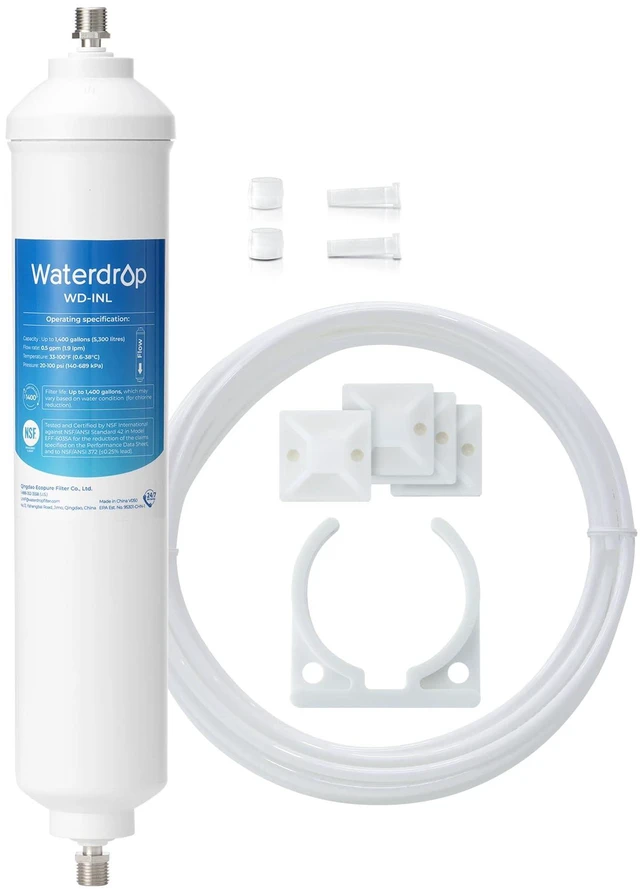 Main image of Waterdrop INL Inline Water Filter for Refrigerator and Ice Maker, Reduces Chlorine, Sediment, Bad Taste & Odor, NSF Certified High Capacity Drinking Water Filtration System, 1 Year