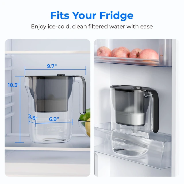 Alt view image 3 of 7 - Waterdrop PT-05BL-L Water Filter Pitcher, 7-Cup, NSF Certified, Black, 200-Gallon Long-Life Filter Purifier, Reduces Chlorine and PFOA/PFOS