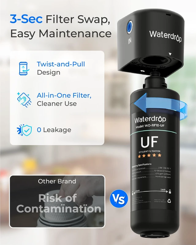 Alt view image 4 of 6 - Waterdrop RF10-UF Water Filter Replacement for WD-10UA/10UA-UF/10UB/10UB-UF, Reduces PFOA/PFOS, Lead, Chlorine, Bad Taste & Odor, 0.01 m, 1 Year