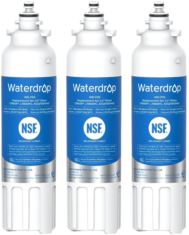 Main image of Waterdrop ADQ73613401 Water Filter Replacement for LG® LT800P®, 3 Pack, Enhances pH, Replacement for LG® LT800P®, ADQ73613402, ADQ75795104, LSXS26326S, LMXC23746S, LSXS26366S, LSXS26386D