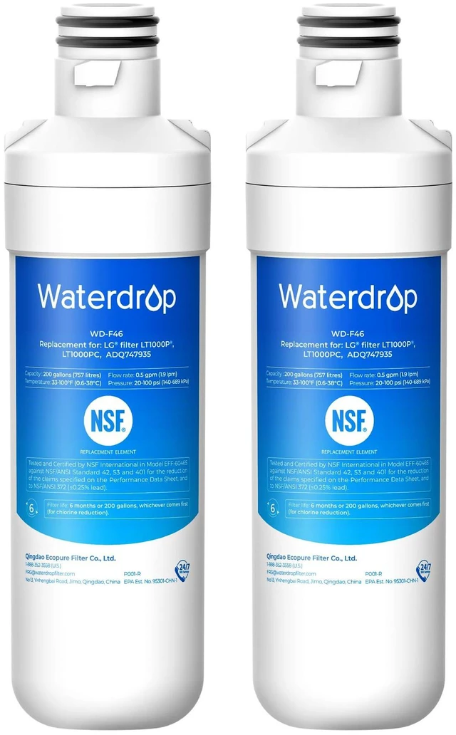 Main image of Waterdrop LT1000PC ADQ747935 MDJ64844601 Refrigerator Water Filter, 2 Pack, Replacement for LG® LT1000P®/PC/PCS, ADQ74793501, ADQ74793502, Kenmore® 46-9980, 9980, LFXC24796S, LSFXC2496D, LMXS28626S