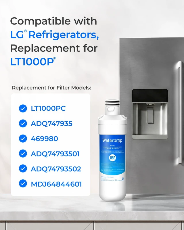 Alt view image 2 of 7 - Waterdrop LT1000PC ADQ747935 MDJ64844601 Refrigerator Water Filter, 2 Pack, Replacement for LG® LT1000P®/PC/PCS, ADQ74793501, ADQ74793502, Kenmore® 46-9980, 9980, LFXC24796S, LSFXC2496D, LMXS28626S