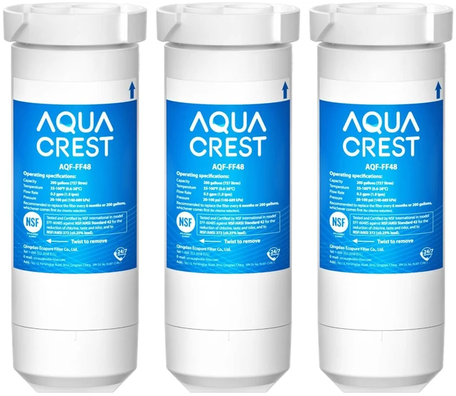 Main image of AQUA CREST XWF Water Filter Replacement for GE® WR17X30702, 3 Pack No chip, Replacement for GE® XWF, Compatible with GE® GNE27, GFE26, GDE25, GSS25, PSE25 Series Refrigerators, NSF 42 & 372 Certified