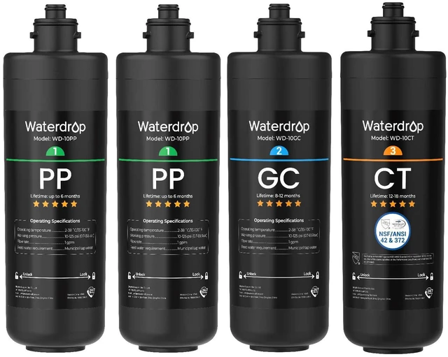Main image of Waterdrop 2PPGCCT Replacement Filter for TSA & TSB, 1-Year Replacement Pack, Replacement for Waterdrop TSA & TSB 3-Stage Under Sink Water Filter System, 4-Pack (2 x 10PP, 1 x 10GC, 1 x 10CT)