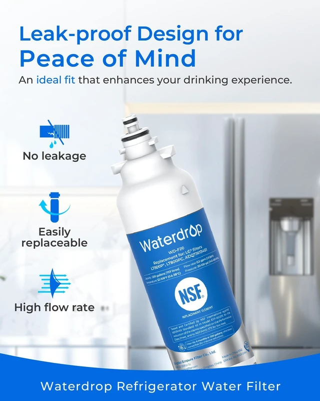 Alt view image 3 of 7 - Waterdrop ADQ73613401 Water Filter Replacement for LG® LT800P®, 3 Pack, Enhances pH, Replacement for LG® LT800P®, ADQ73613402, ADQ75795104, LSXS26326S, LMXC23746S, LSXS26366S, LSXS26386D