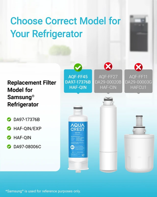 Alt view image 2 of 7 - AQUA CREST AQF-FF45 Refrigerator Water Filter, 3 Pack, Replacement for Samsung® DA97-17376B, DA97-08006C, HAF-QIN/EXP, RS27T5200SR, RF28T5001SR, RF24R7201SR, RF28R6201SR