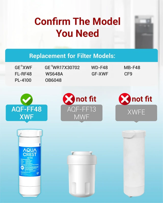 Alt view image 2 of 7 - AQUA CREST XWF Water Filter Replacement for GE® WR17X30702, 3 Pack No chip, Replacement for GE® XWF, Compatible with GE® GNE27, GFE26, GDE25, GSS25, PSE25 Series Refrigerators, NSF 42 & 372 Certified