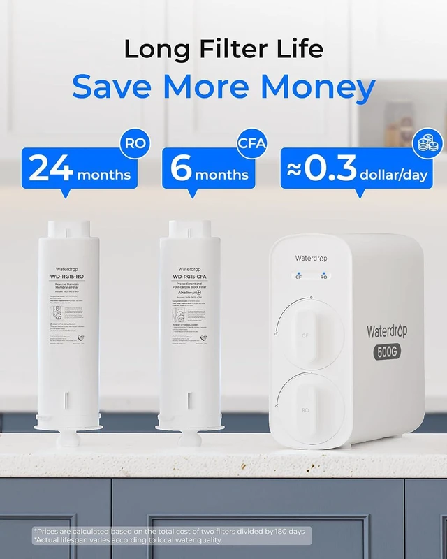 Alt view image 7 of 7 - Waterdrop G5P500A Reverse Osmosis System, 8-Stage RO Filtration, Alkaline.NSF/ANSI 58 & 372 Certified, Alkaline Mineral pH+, Tankless RO Water Filter, 500 GPD, 2:1 Pure to Drain, Reduce TDS