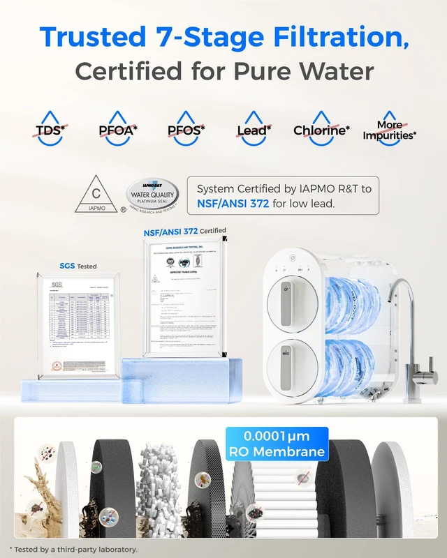 Alt view image 3 of 7 - Waterdrop G2P600 Under-Sink RO System, 600 GPD Tankless RO Water Filtration, 7 Stage RO Water Filtration, NSF/ANSI 372 Certified, 2:1 Pure to Drain, TDS Reduction