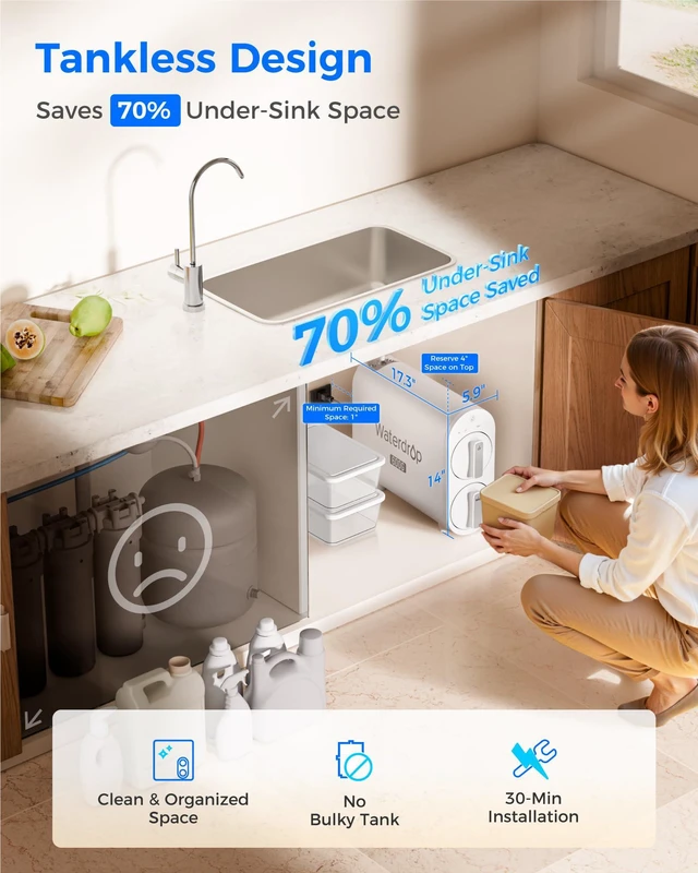 Alt view image 4 of 7 - Waterdrop G2P600 Under-Sink RO System, 600 GPD Tankless RO Water Filtration, 7 Stage RO Water Filtration, NSF/ANSI 372 Certified, 2:1 Pure to Drain, TDS Reduction