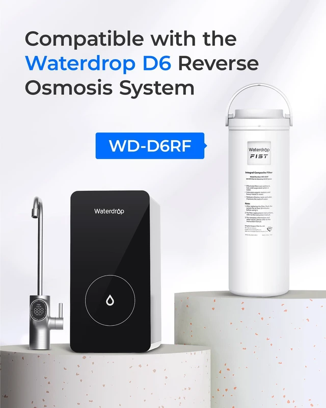 Alt view image 2 of 7 - Waterdrop WD-D6RF Filter, Replacement for WD-D6-B Tankless Reverse Osmosis System, 1-Year Lifetime, Reduce PFAS