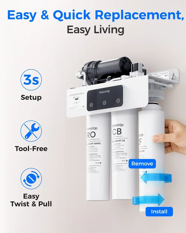 Alt view image 6 of 7 - Waterdrop RT-CF Filter, Replacement for All T3 & T4 Series RO System,6-Month Lifetime, Replacement for Waterdrop T3-T & T3-C & T3-M & T4-A Reverse Osmosis System