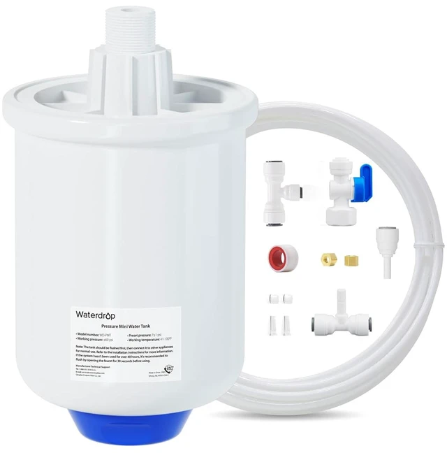 Main image of Waterdrop PMT Small Water Pressure Tank, Compatible with Tankless RO System, Fits All 1/4" & 3/8" Water Tubing Undersink RO Filter, Mini Reverse Osmosis Storage Tank for D6 & G2 & T3 & T4